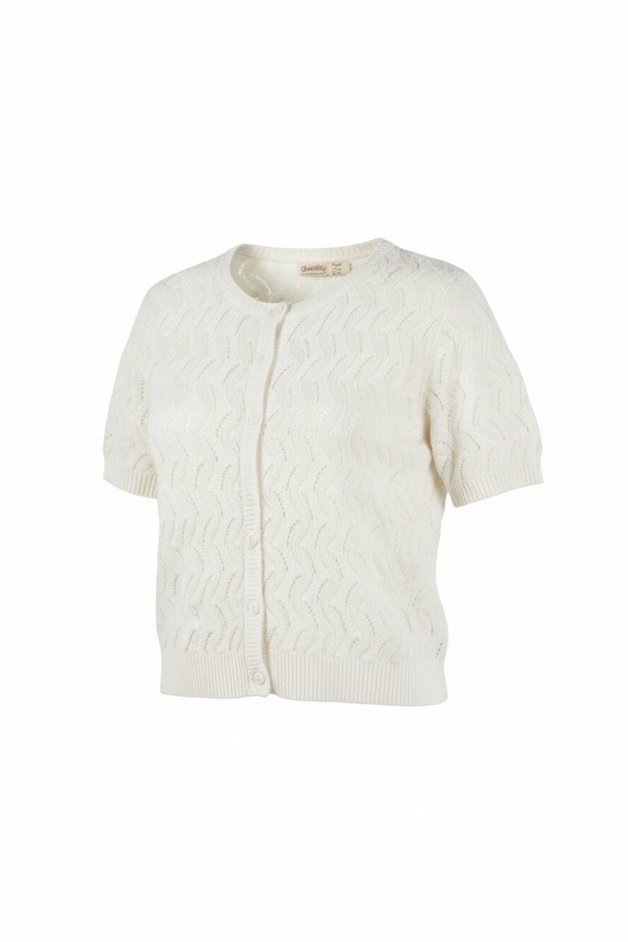 Cable-Knit Cardigan Faded Glory Women's 2X White Short Sleeve Button Front